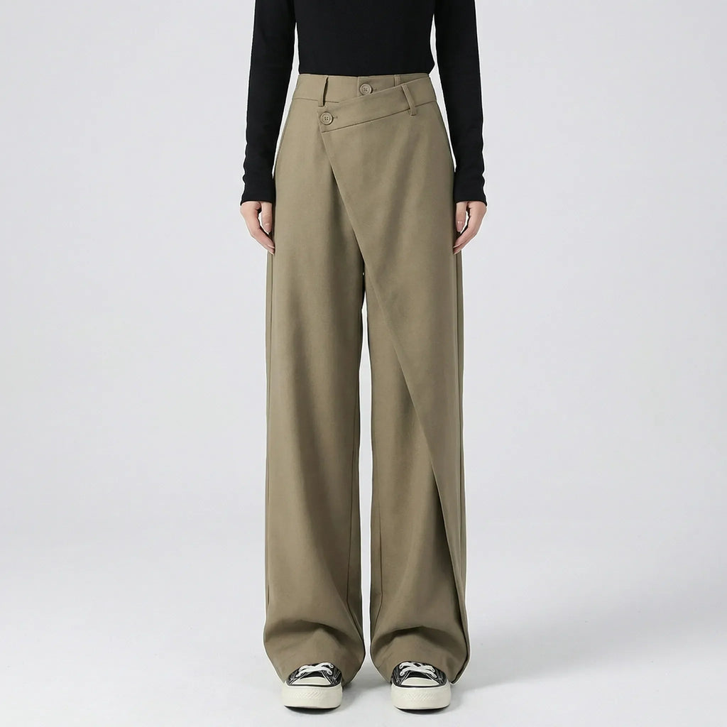 Women's Wide-Leg Trousers with Asymmetric Waist Detail