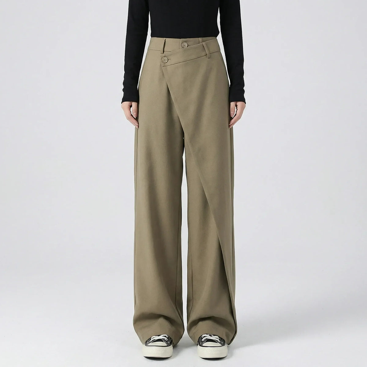 Women's Wide-Leg Trousers with Asymmetric Waist Detail