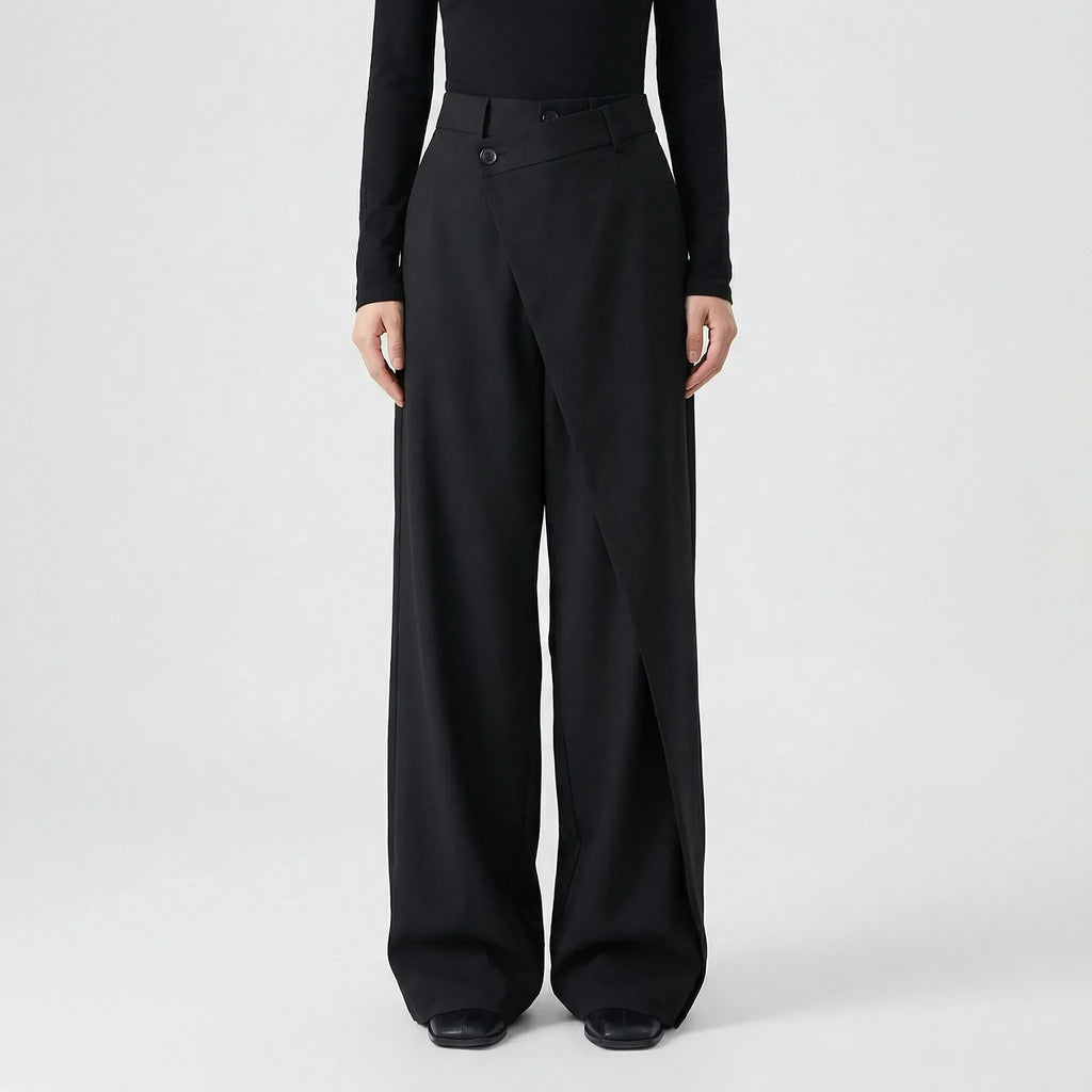 Women's Wide-Leg Trousers with Asymmetric Waist Detail