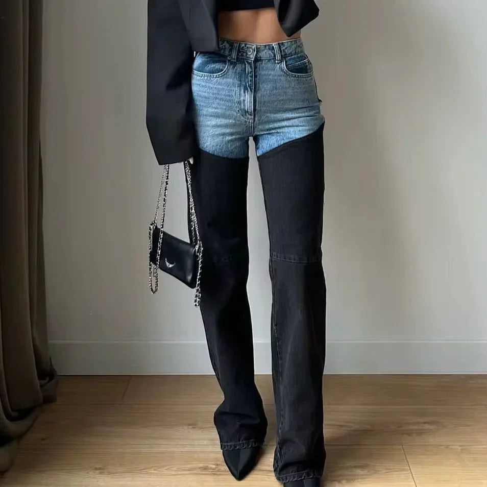 Women's Two-Tone High-Rise Straight-Leg Jeans