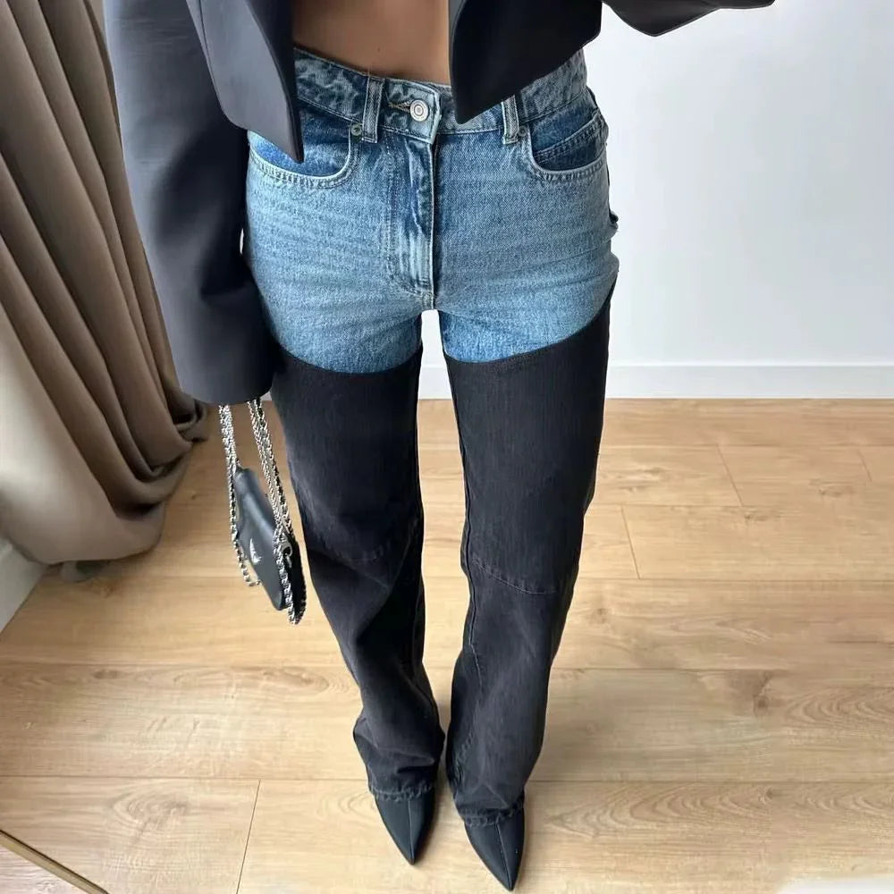 Women's Two-Tone High-Rise Straight-Leg Jeans
