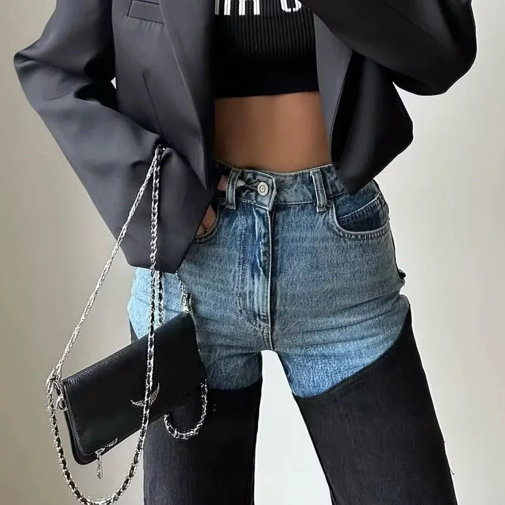 Women's Two-Tone High-Rise Straight-Leg Jeans