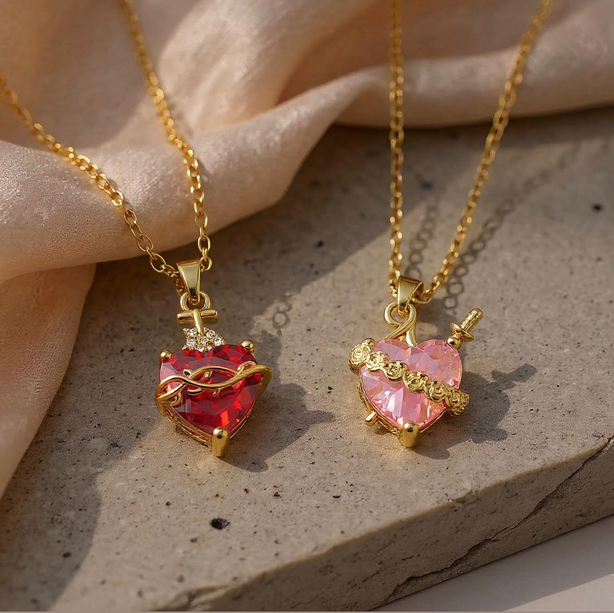 Sacred Heart | Jesus and Mary Necklace Set with Zircons