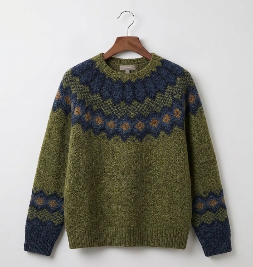 Women's Nordic Pattern Knit Sweater, Crew Neck, Long Sleeves