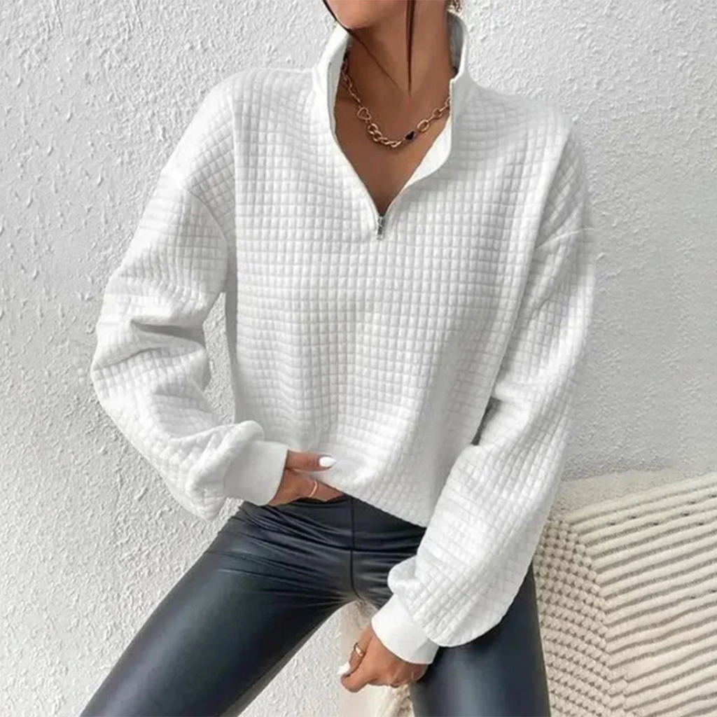 Women's Quilted Half-Zip Pullover with Stand Collar