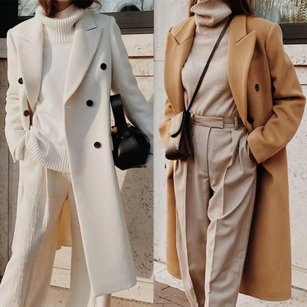 Women's Double-Breasted Blazer Coat with Notch Lapels