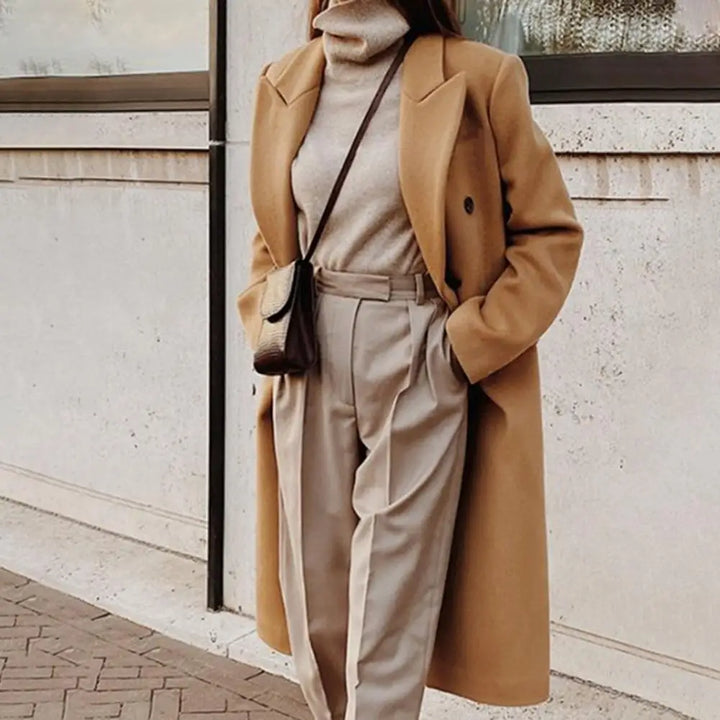 Women's Double-Breasted Blazer Coat with Notch Lapels