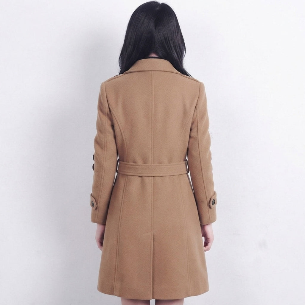Women's Double-Breasted Trench Coat with Waist Belt