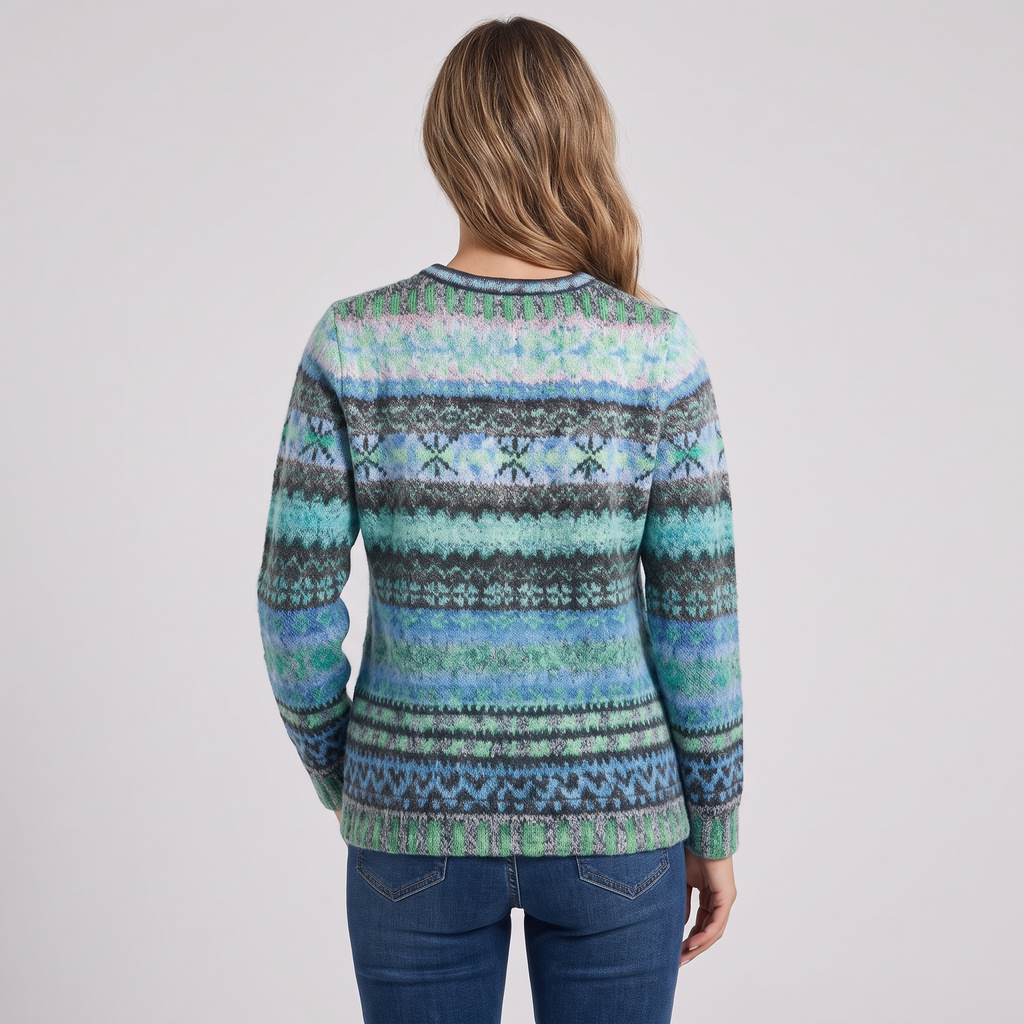 Women's Fair Isle Striped Pullover Sweater Round Neck