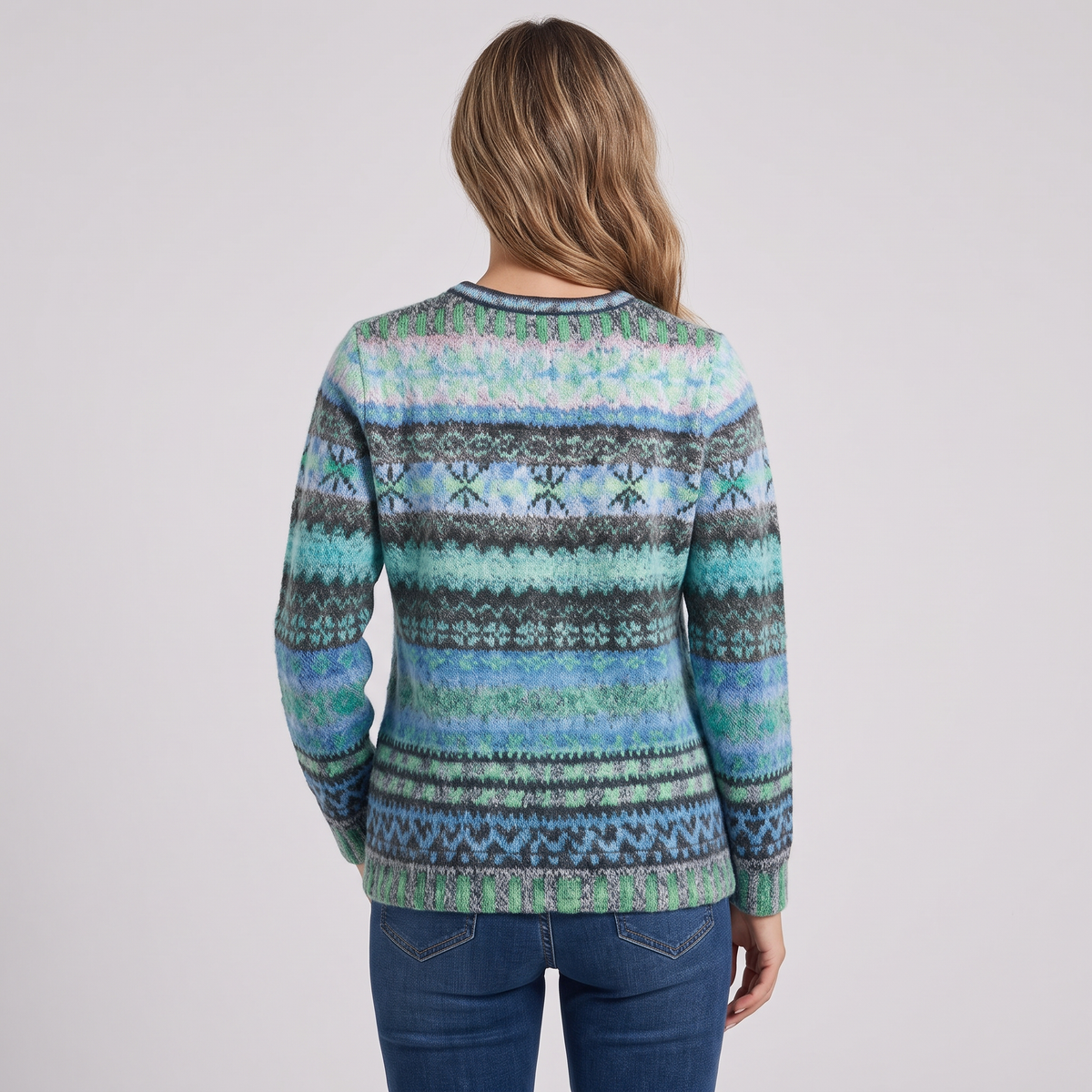 Women's Fair Isle Striped Pullover Sweater Round Neck