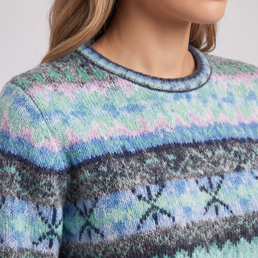 Women's Fair Isle Striped Pullover Sweater Round Neck