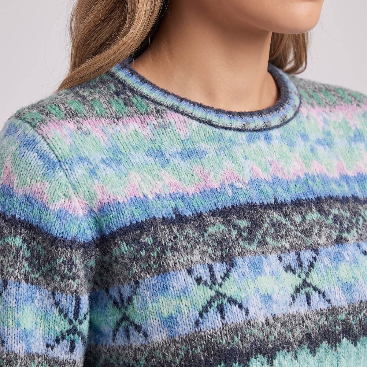 Women's Fair Isle Striped Pullover Sweater Round Neck