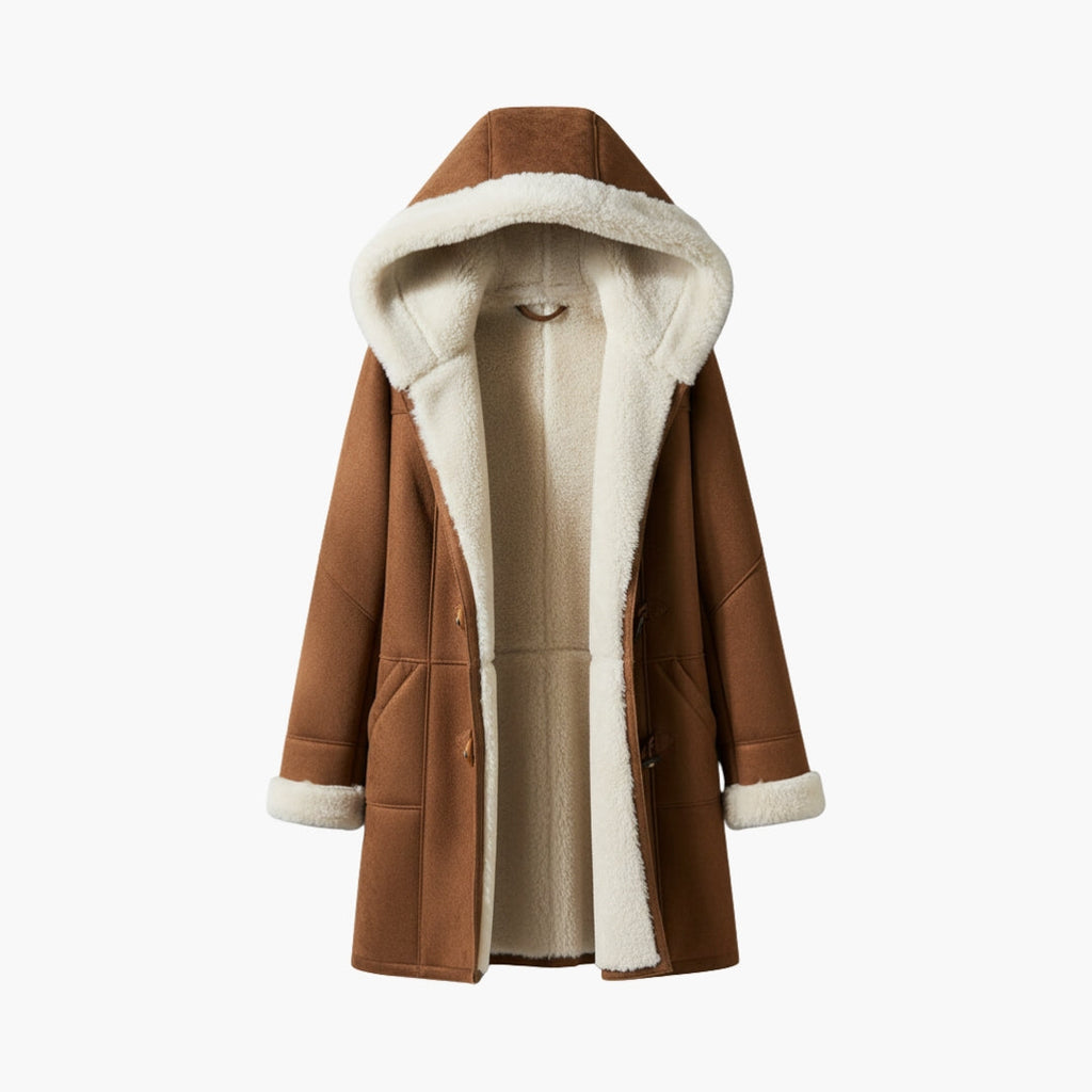 Women's Hooded Toggle Coat with Sherpa Lining