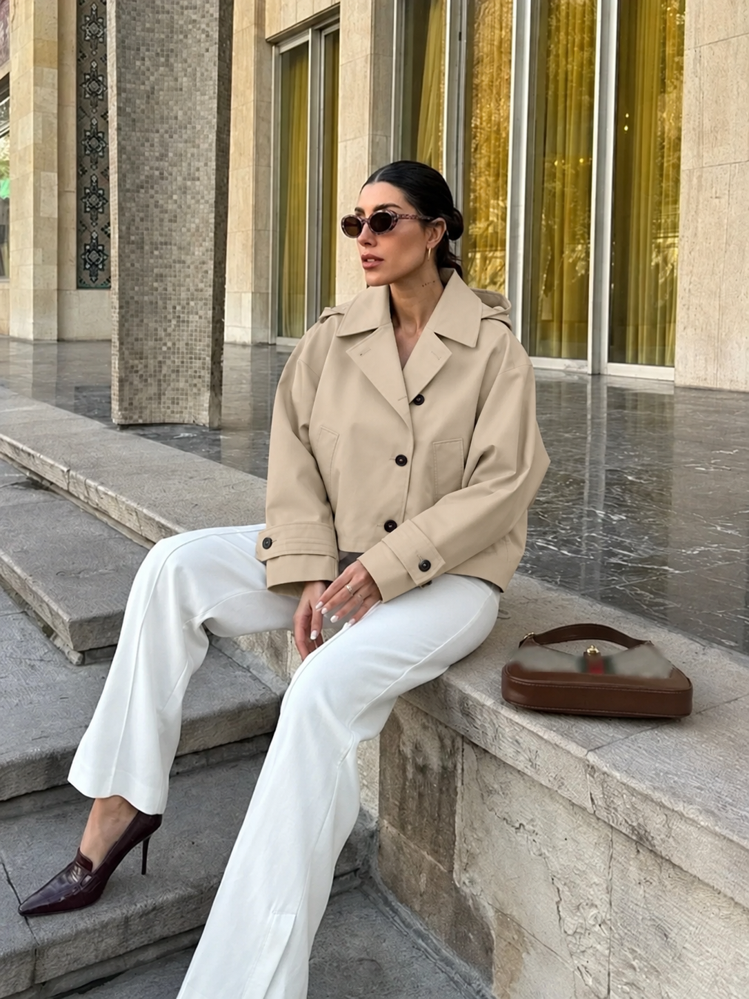 Women's Hooded Double-Breasted Trench Coat with Lapel Collar