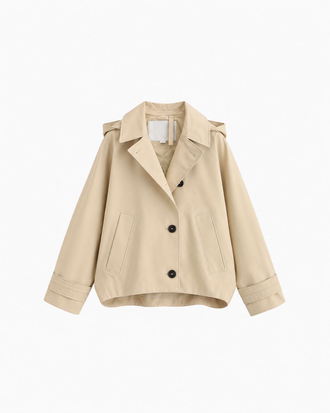 Women's Hooded Double-Breasted Trench Coat with Lapel Collar