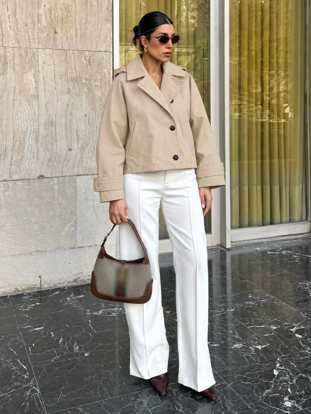 Women's Hooded Double-Breasted Trench Coat with Lapel Collar
