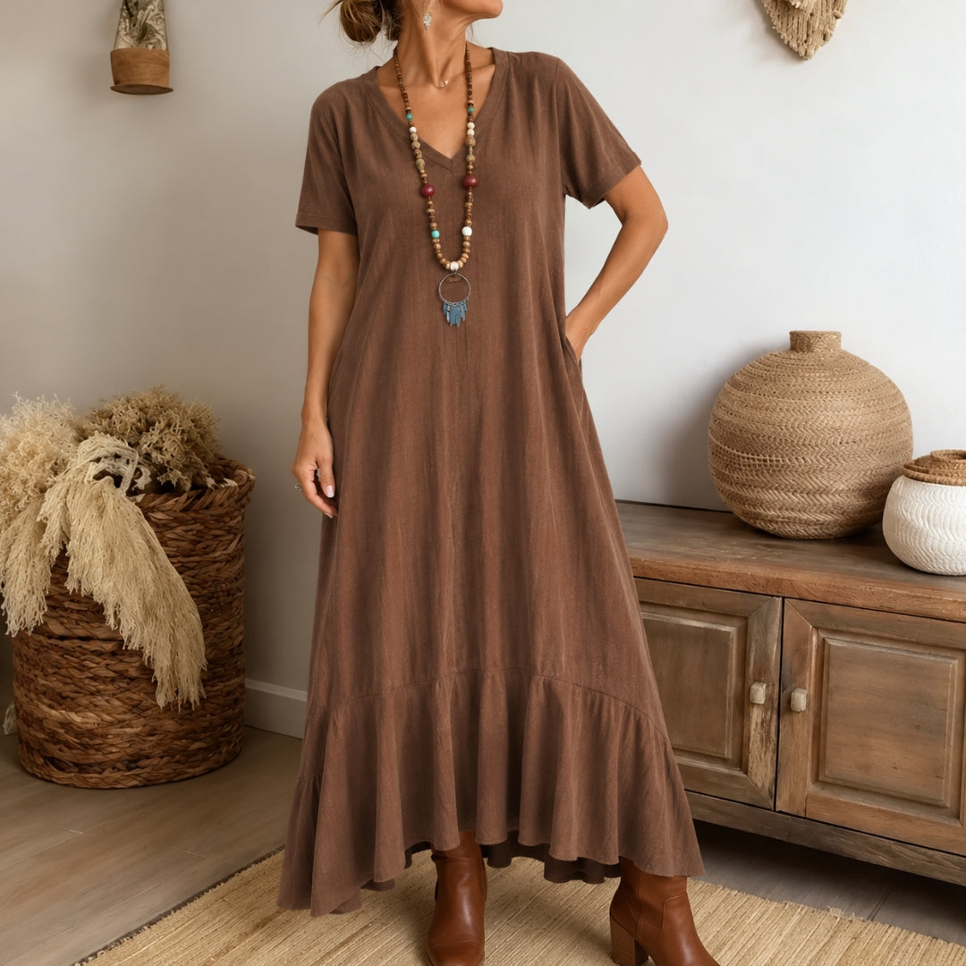 Women's Hooded Midi Dress with Asymmetric Ruffle Hem