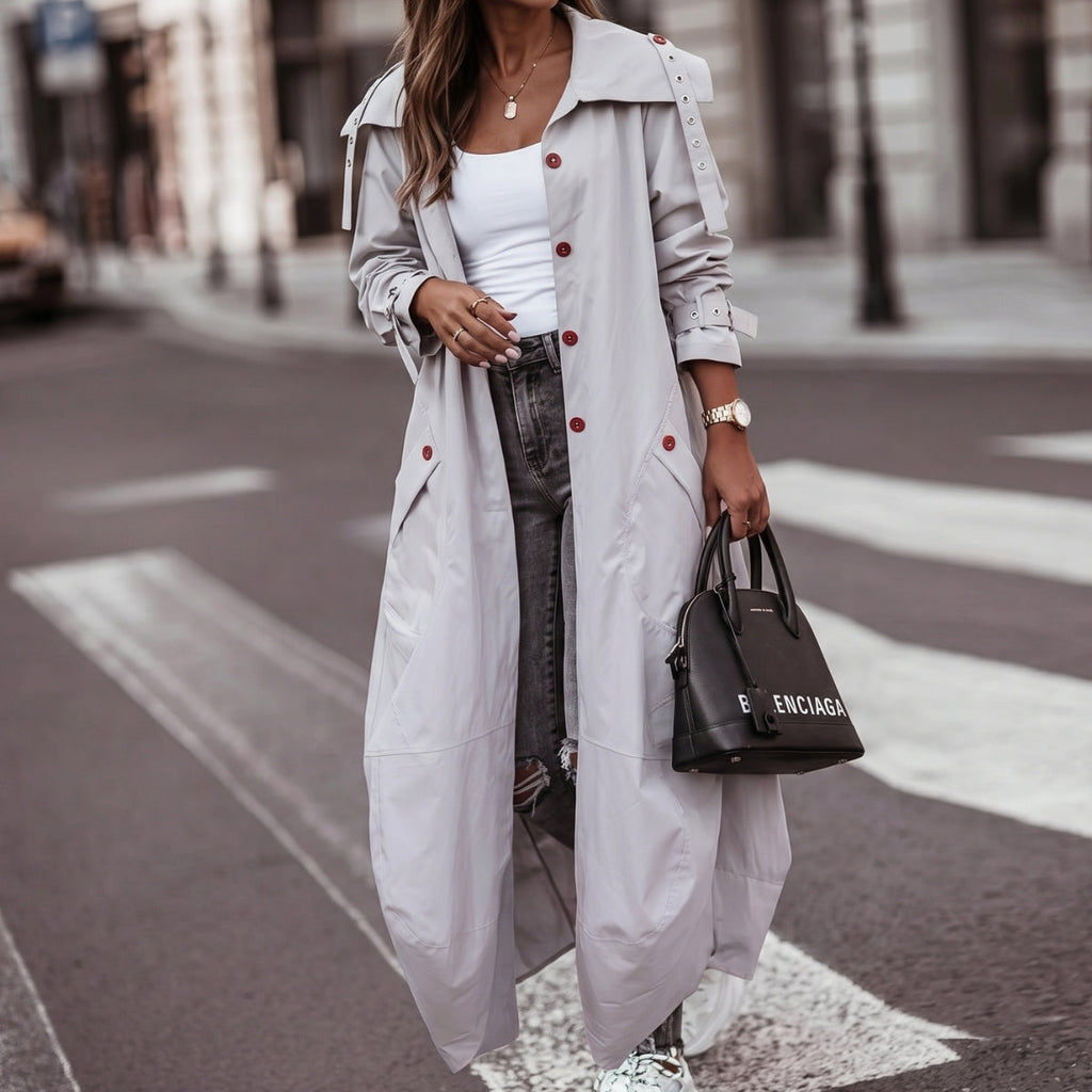 Women's Hooded Trench Coat with Adjustable Waist