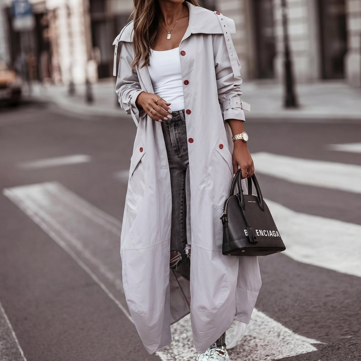 Women's Hooded Trench Coat with Adjustable Waist