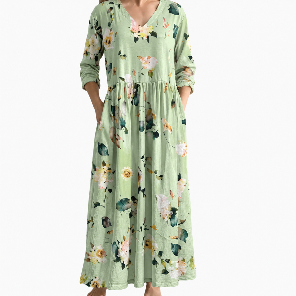 Women’s Maxi Dress with V-Neckline and Flowing Silhouette
