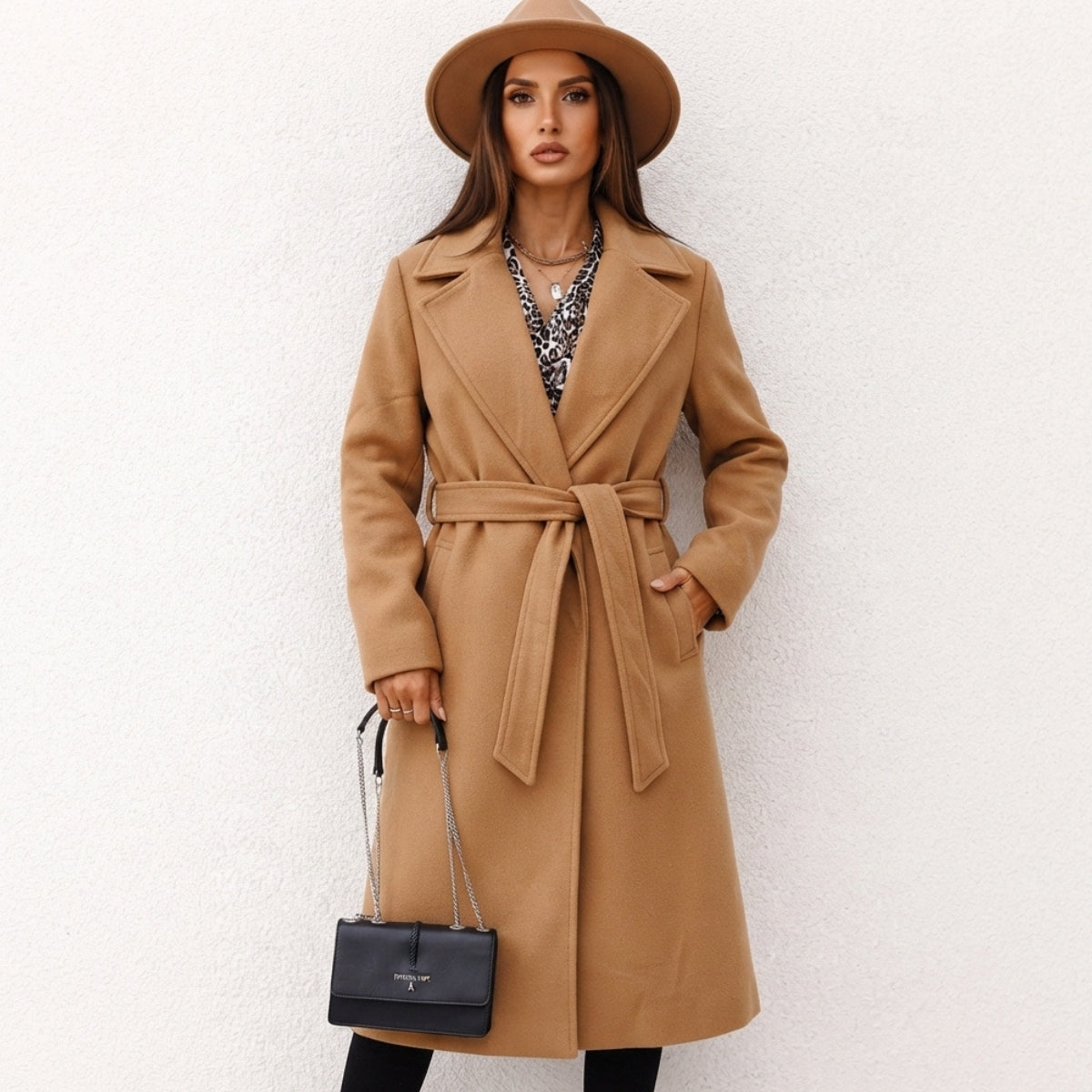 Women's Notched Lapel Long Coat with Button Front