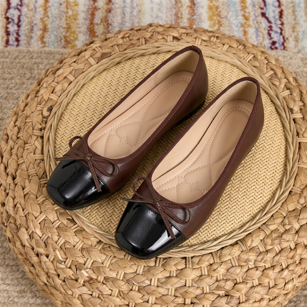 Women's Pointed-Toe Flats with Square Toe and PVC Sole