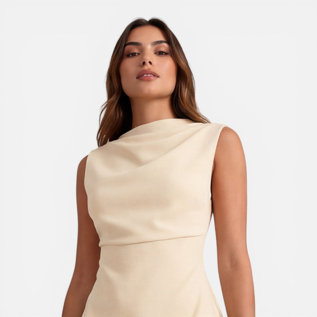 Montarello Women's Draped Neck Fitted Sleeveless Mini Occasion Dress