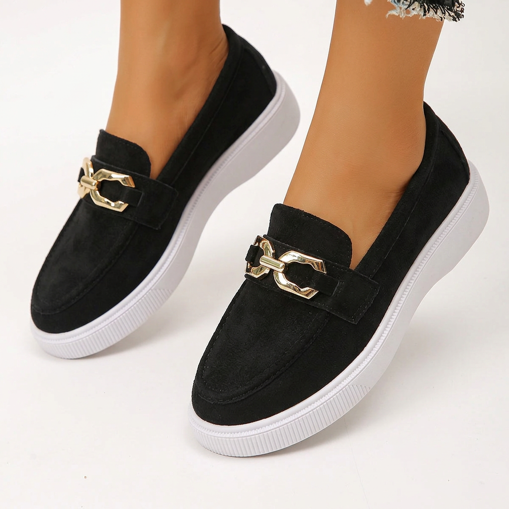 Women's Slip-On Flat Shoes with Fabric Upper and Rubber Sole