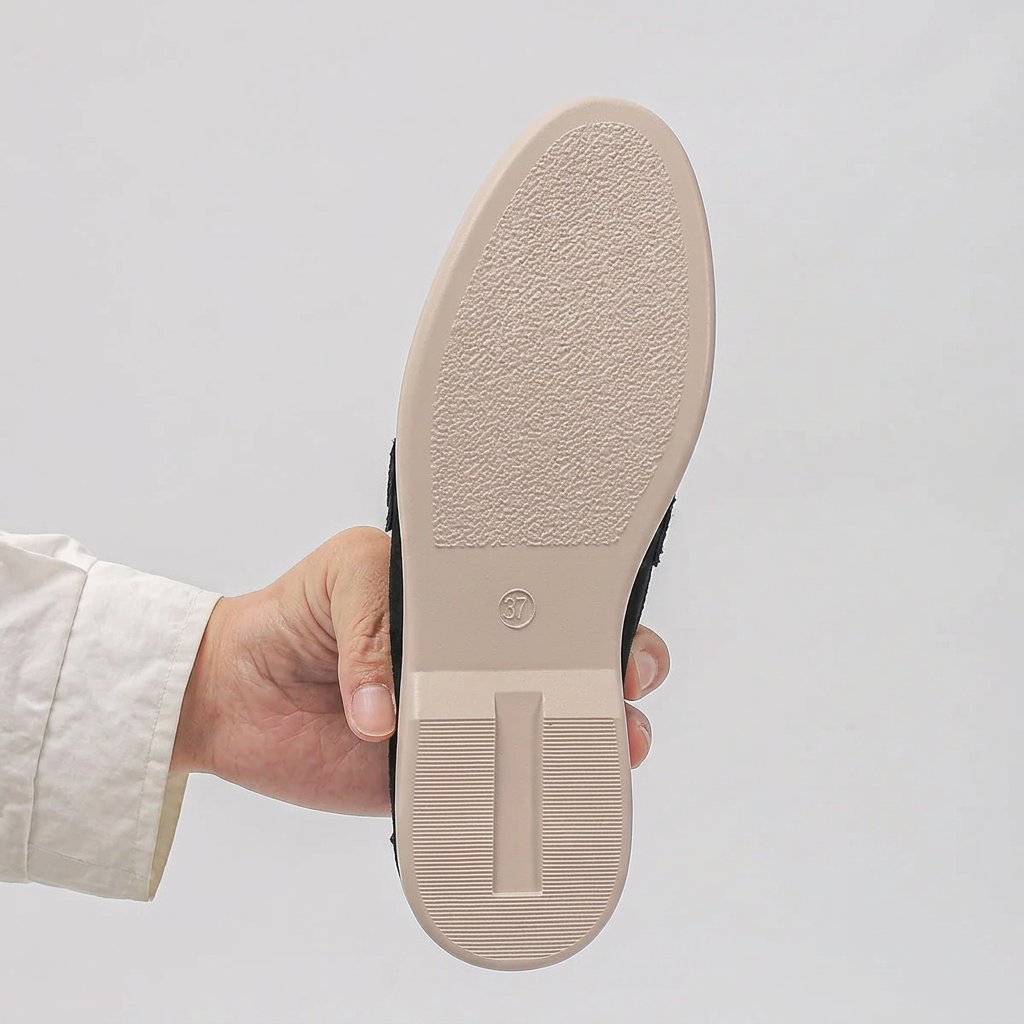 Women's Slip-On Flat Shoes with Fabric Upper and Rubber Sole