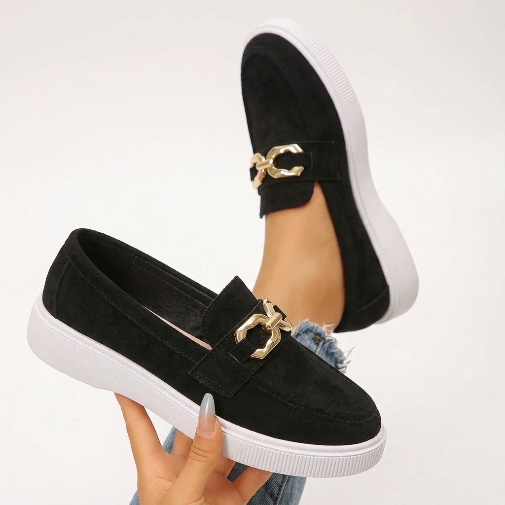 Women's Slip-On Flat Shoes with Fabric Upper and Rubber Sole