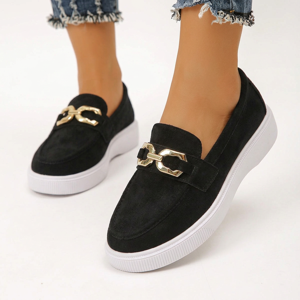 Women's Slip-On Flat Shoes with Fabric Upper and Rubber Sole