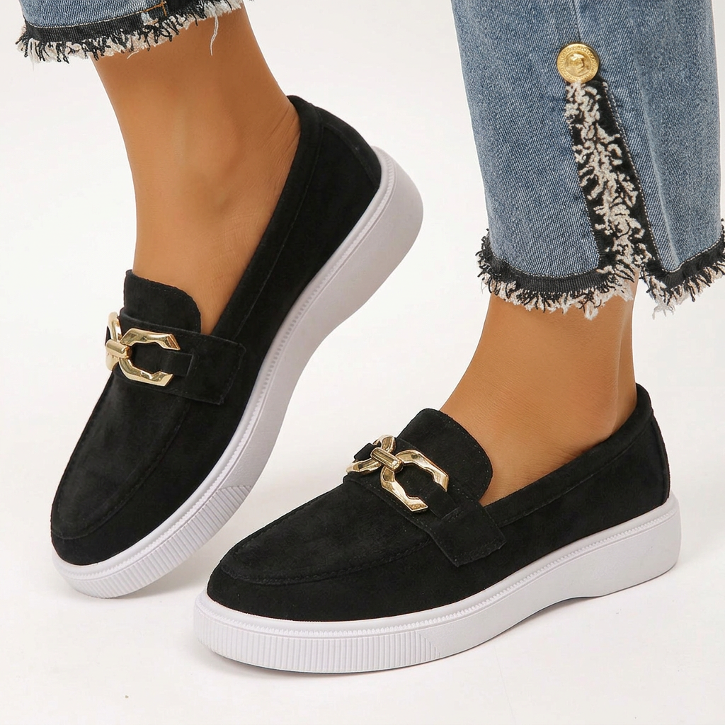 Women's Slip-On Flat Shoes with Fabric Upper and Rubber Sole