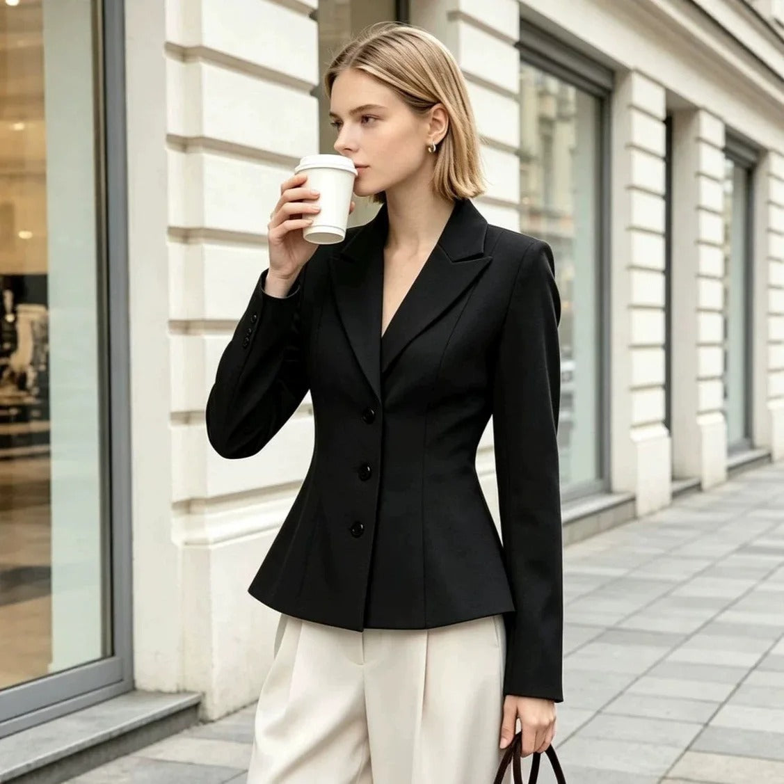 Women's Tailored Single-Breasted Blazer with Notch Lapel