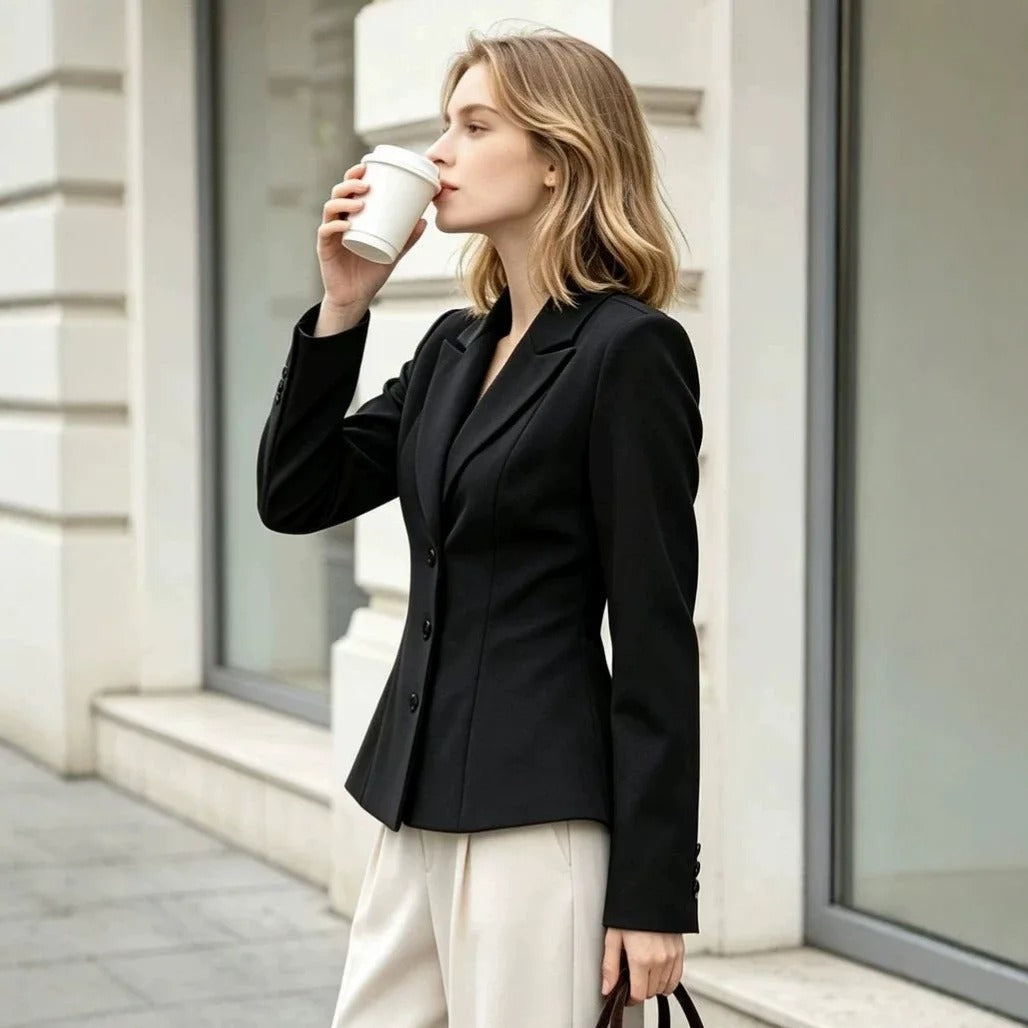 Women's Tailored Single-Breasted Blazer with Notch Lapel
