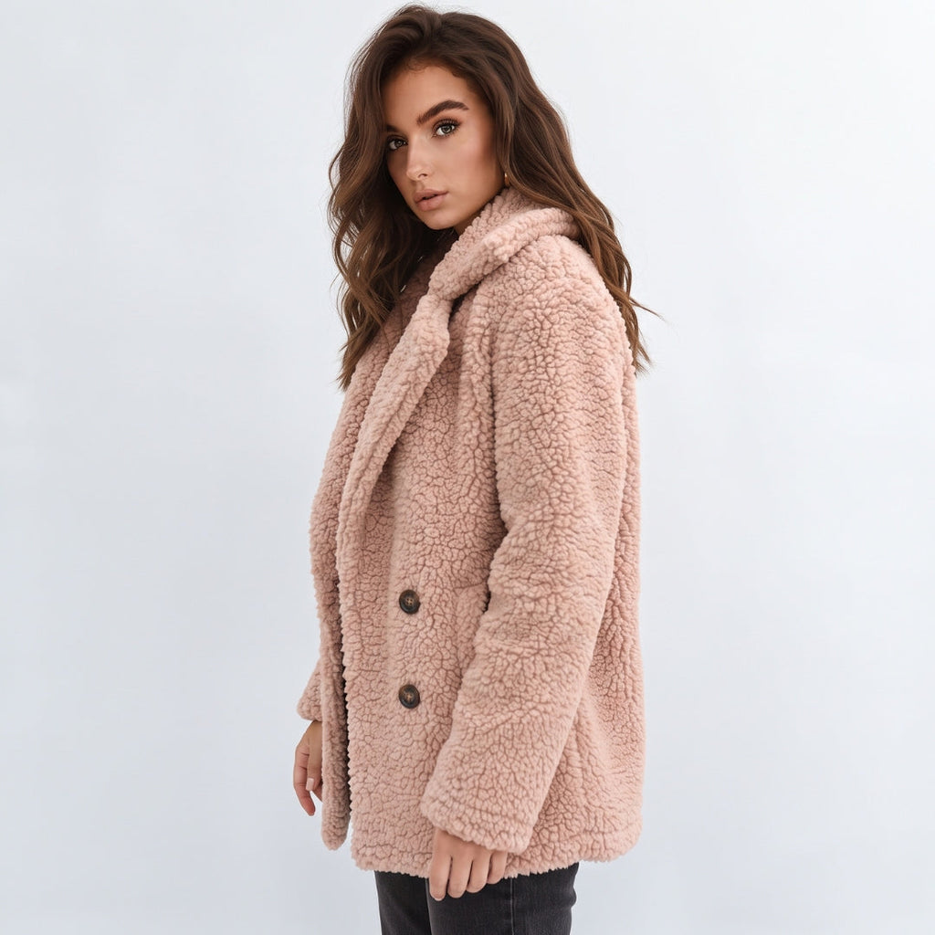 Women's Teddy Jacket Open Front with Wide Collar