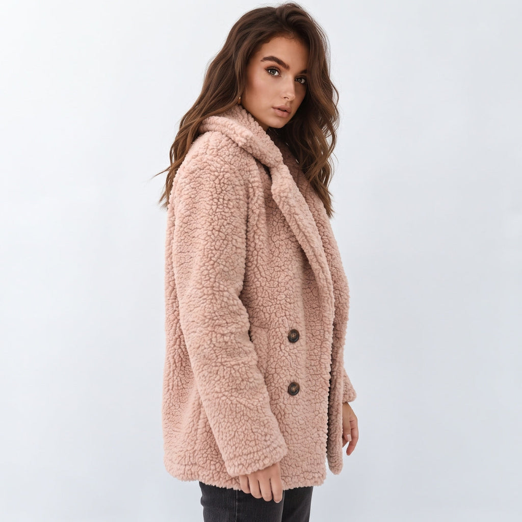Women's Teddy Jacket Open Front with Wide Collar
