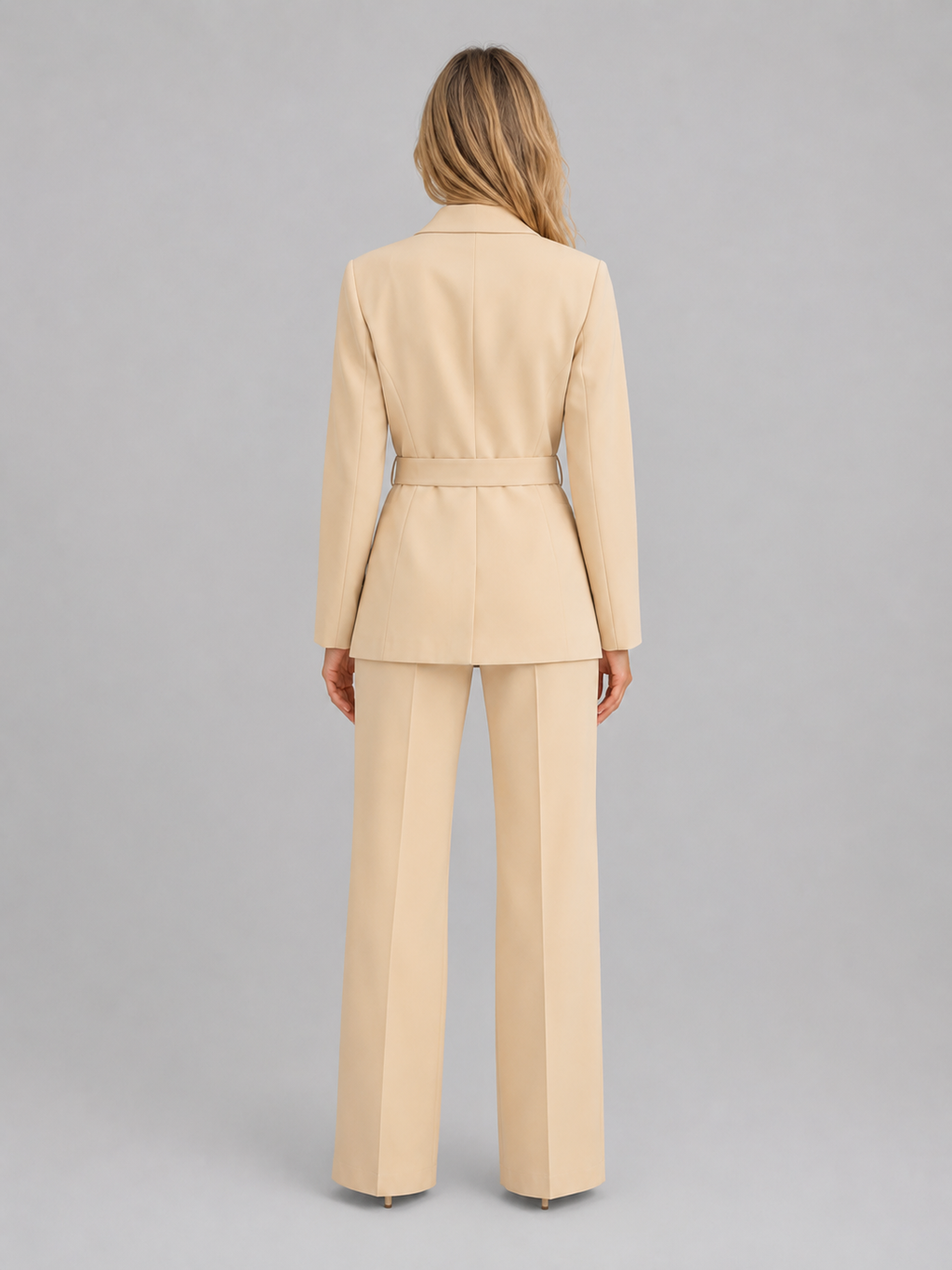 Montarello Women's Belted Blazer and Wide-Leg Trouser Suit Set