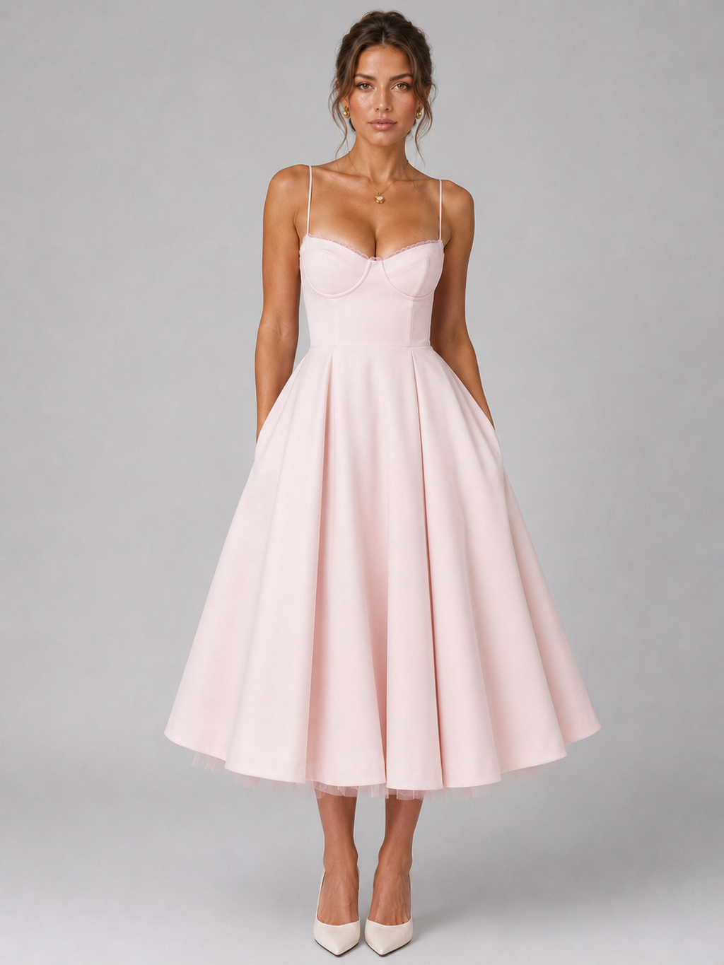 Montarello Women's Corset Midi Dress with Full Skirt – Wedding Guest Style