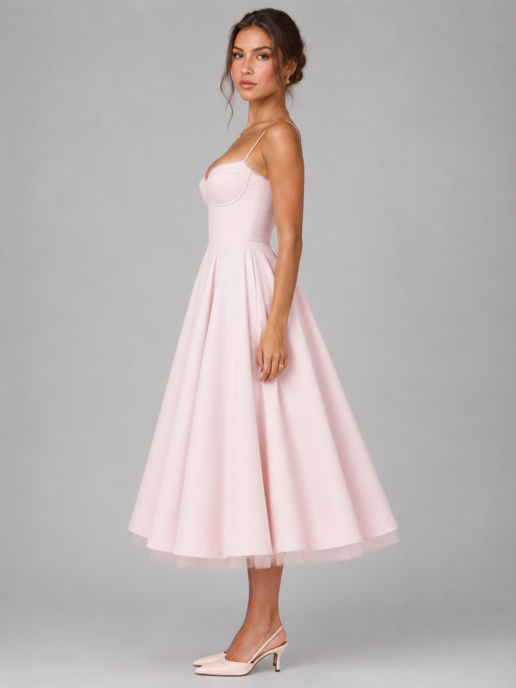 Montarello Women's Corset Midi Dress with Full Skirt – Wedding Guest Style