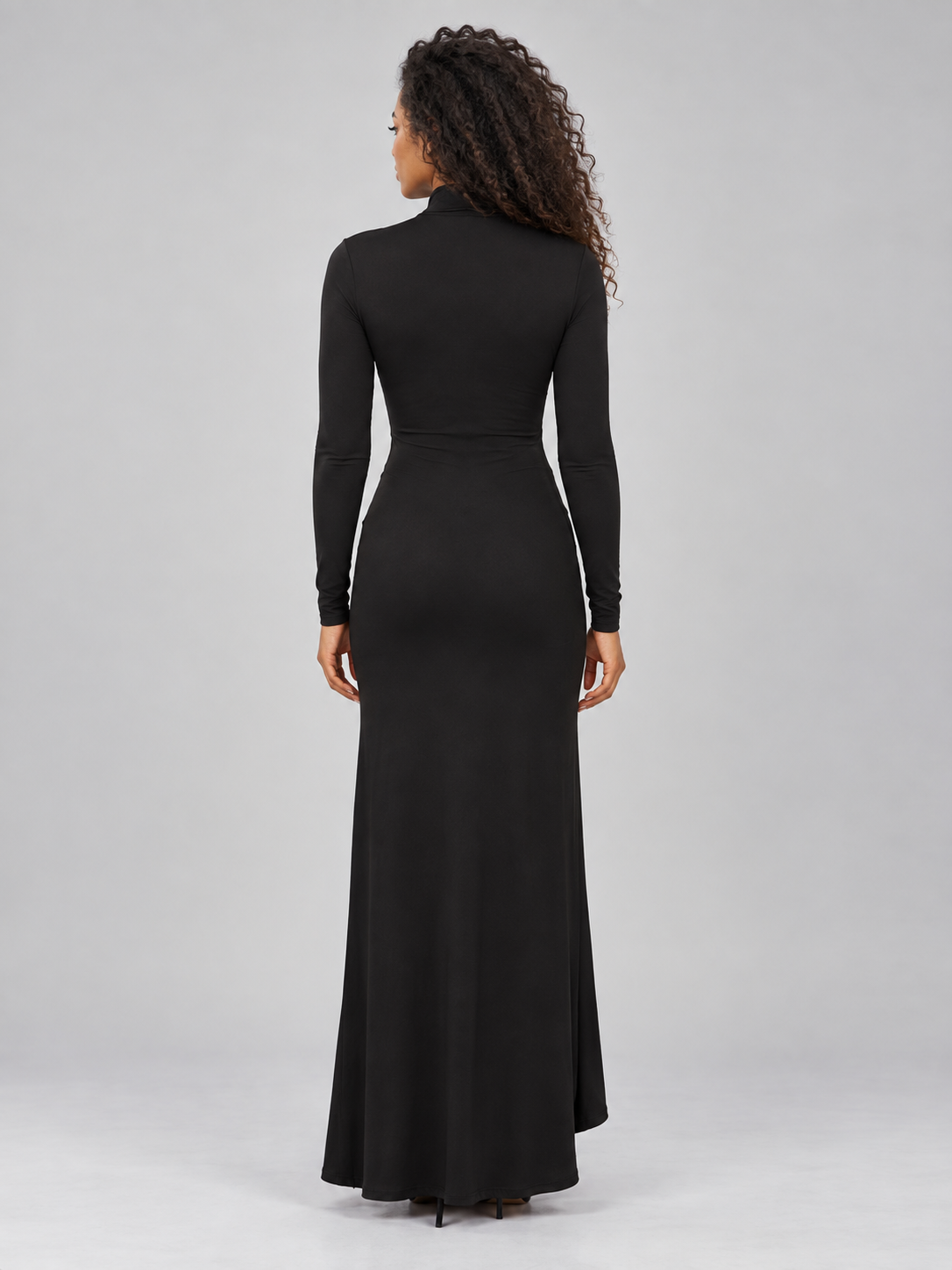 Montarello Women's High Neck Ruched Split Maxi Evening Dress