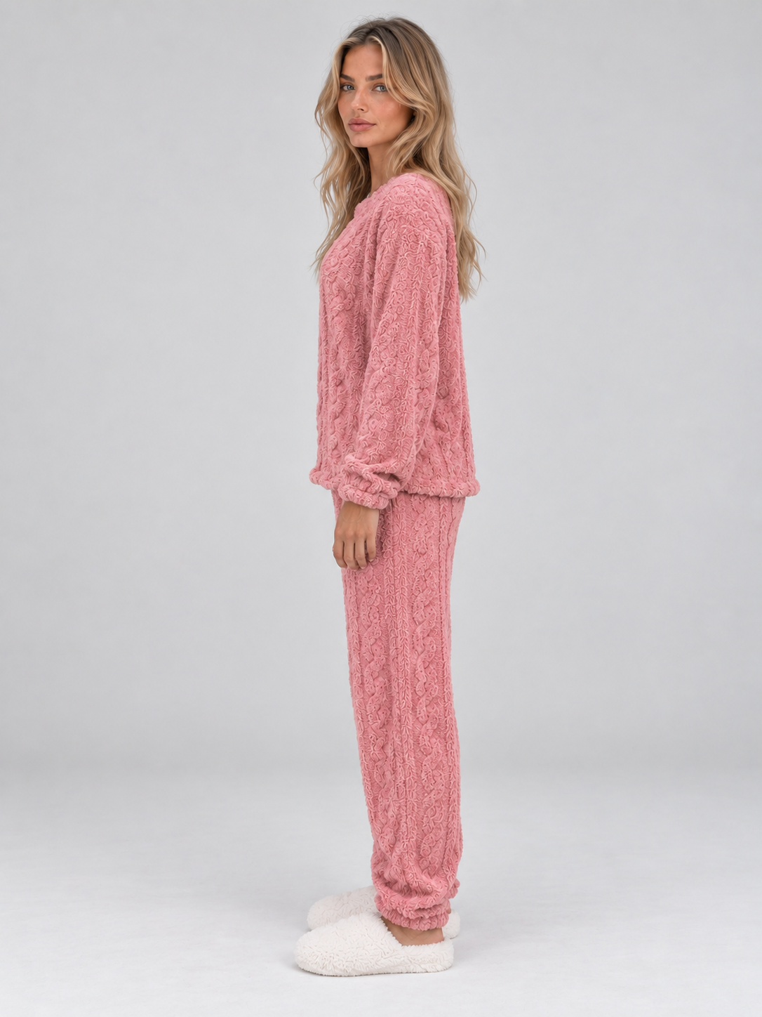Montarello Women's Pyjama Set Thermal Fleece Cable Texture