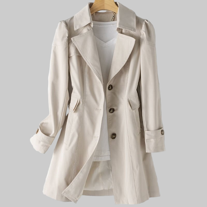 Women's Trench Coat, Notched Lapels, Long Sleeves