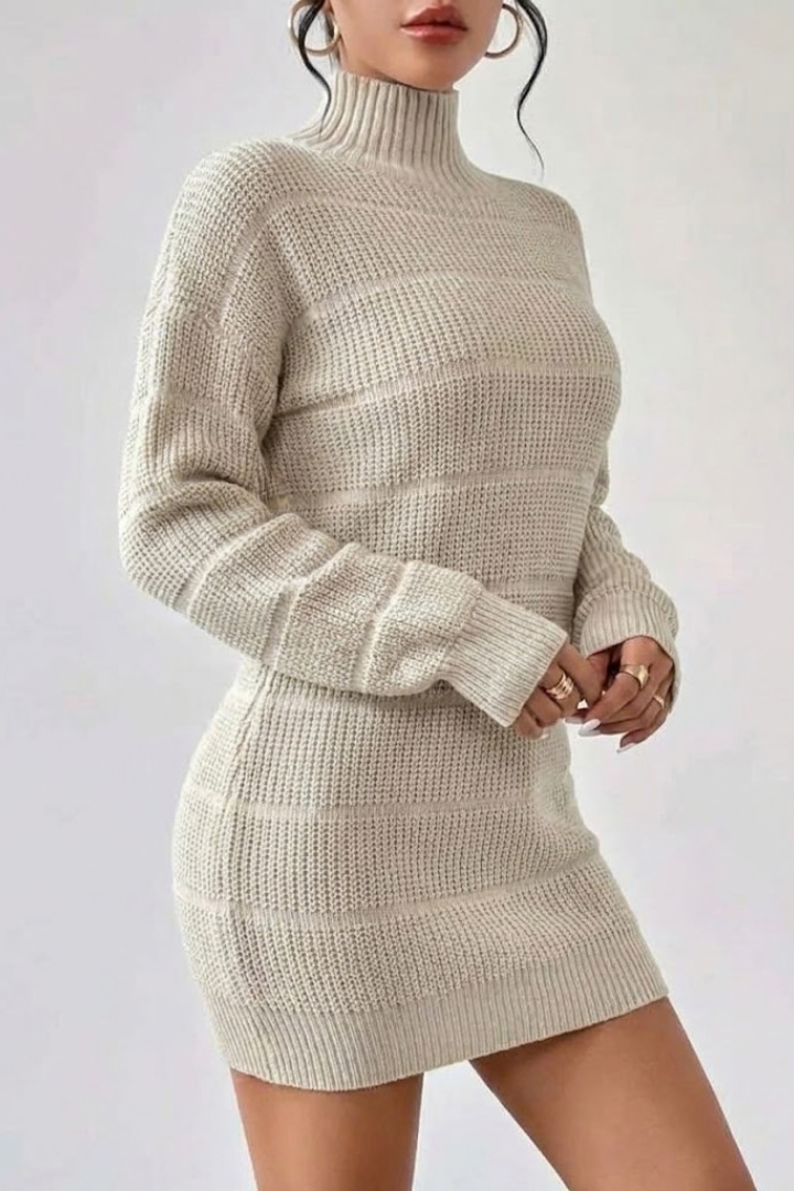 Women's Turtleneck Sweater Dress with Ribbed Knit