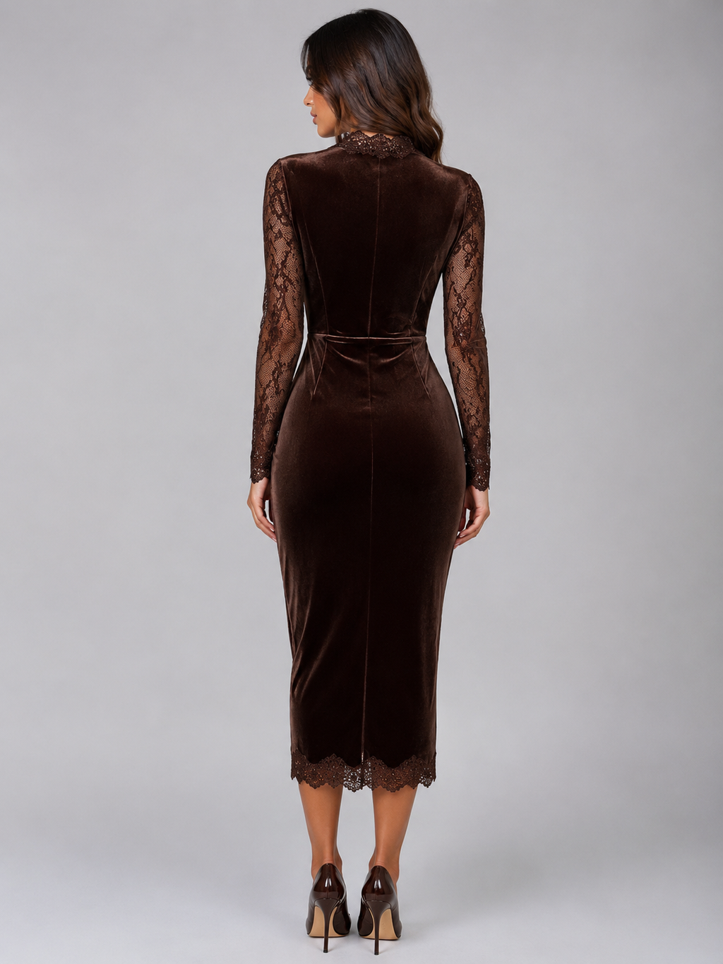 Montarello Women's Midi Dress Velvet Lace Cut-Out Evening