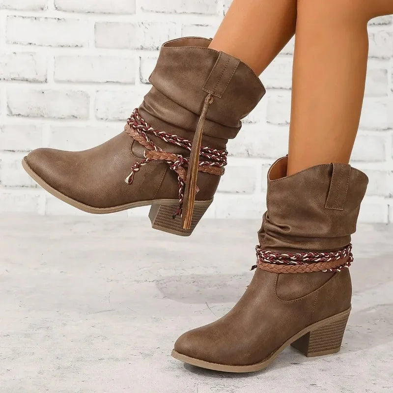 Women's Block Heel Cowboy Style Boots