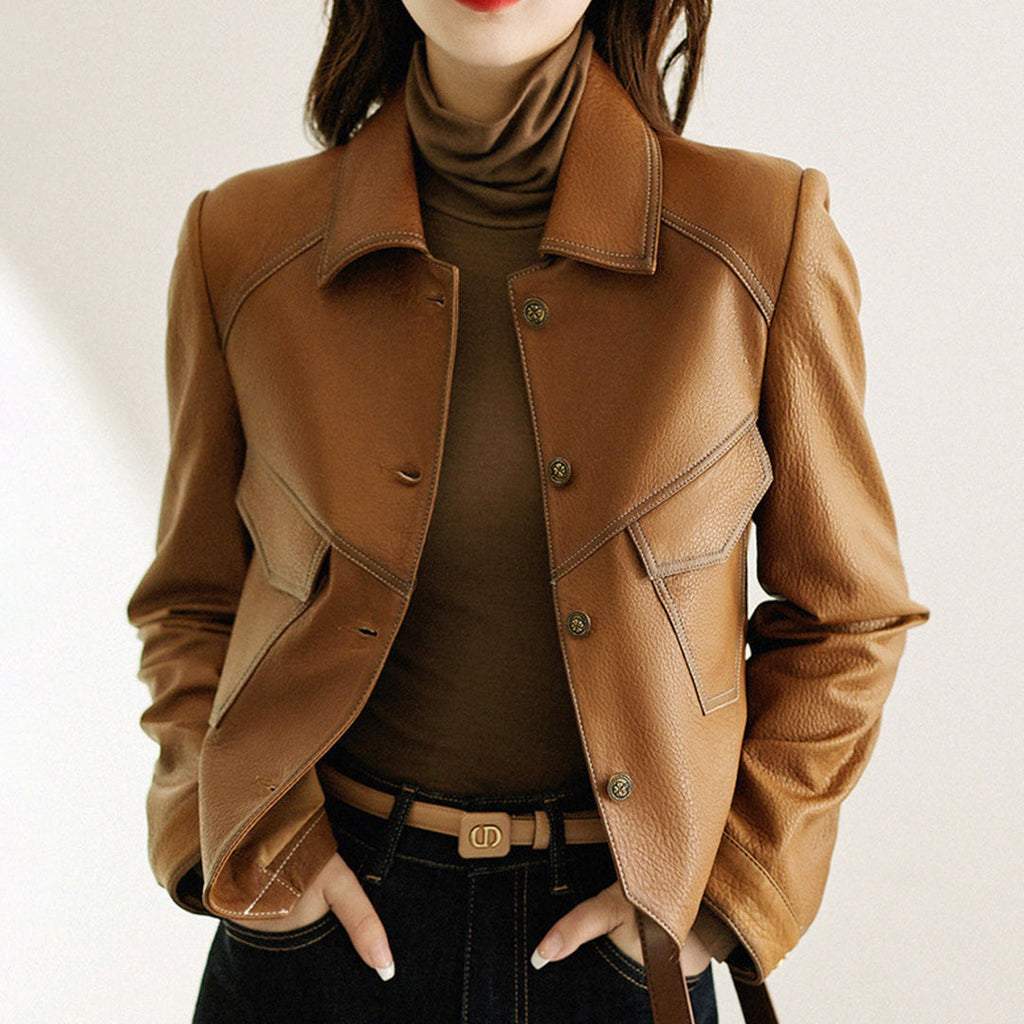 Women's Button-Front Leather Jacket