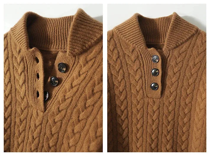 Women's Cable-Knit Pullover with Collar Buttons