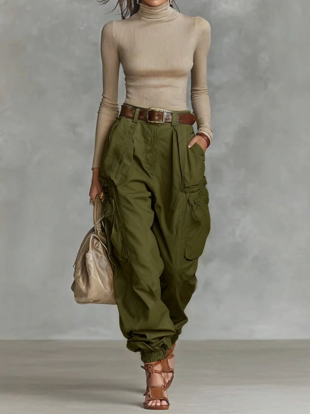 Women's Cargo Parachute Pants | Elastic Waist with Cinched Ankle