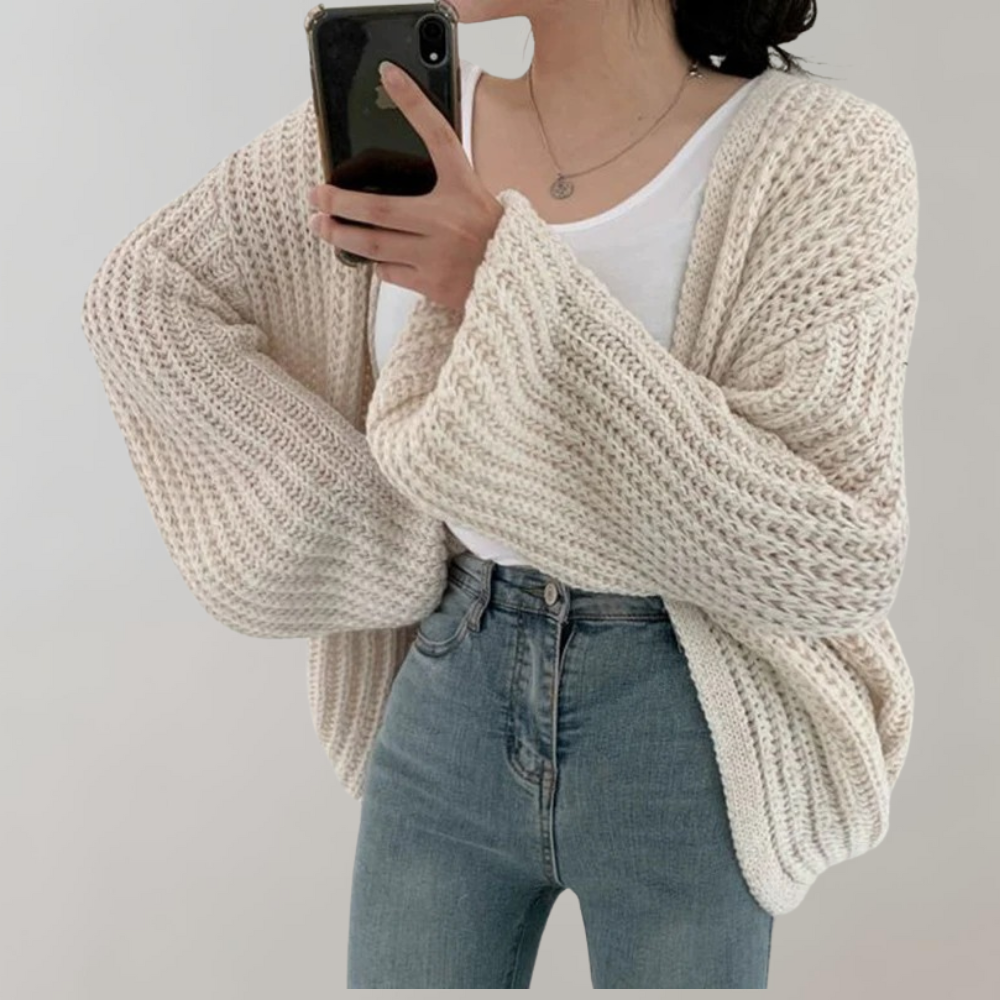 Women's Chunky Knit Balloon Sleeve Cardigan