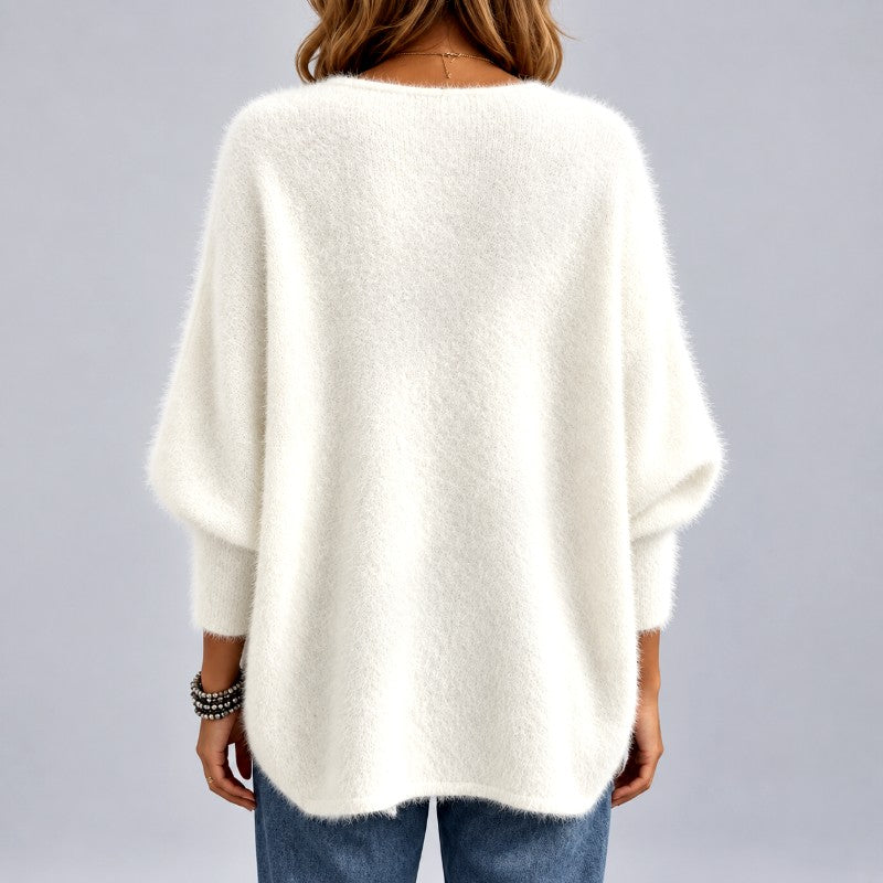 Women's Cozy Oversized Fuzzy V-Neck Sweater